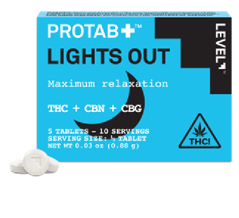 Photograph of product: LEVEL | PROTAB Lights out | 100mgTH-oui+CBN+CBG | 5pk