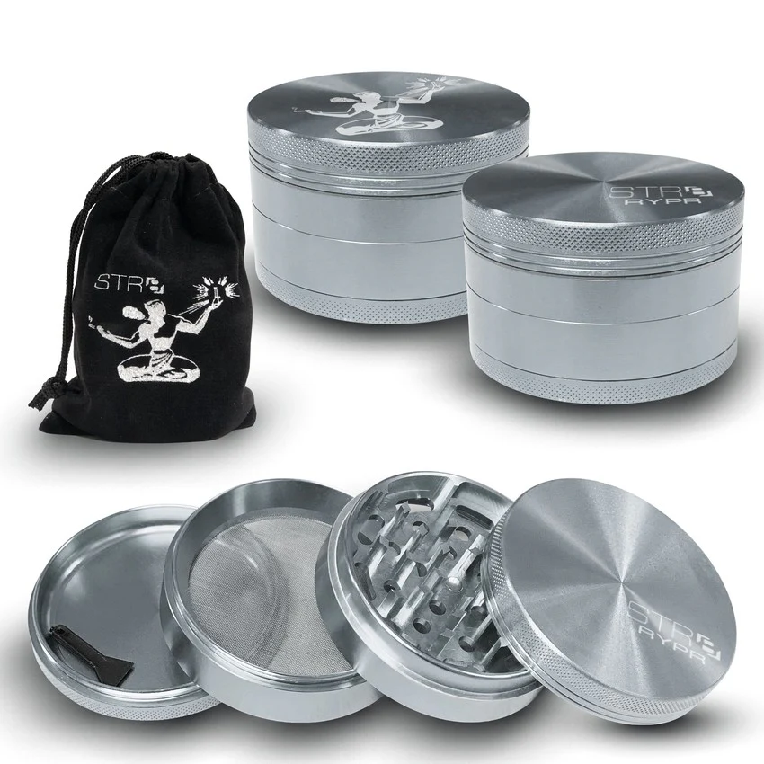 Photograph of product: STR8 RYPR Aluminum Grinder - 4 piece - Silver
