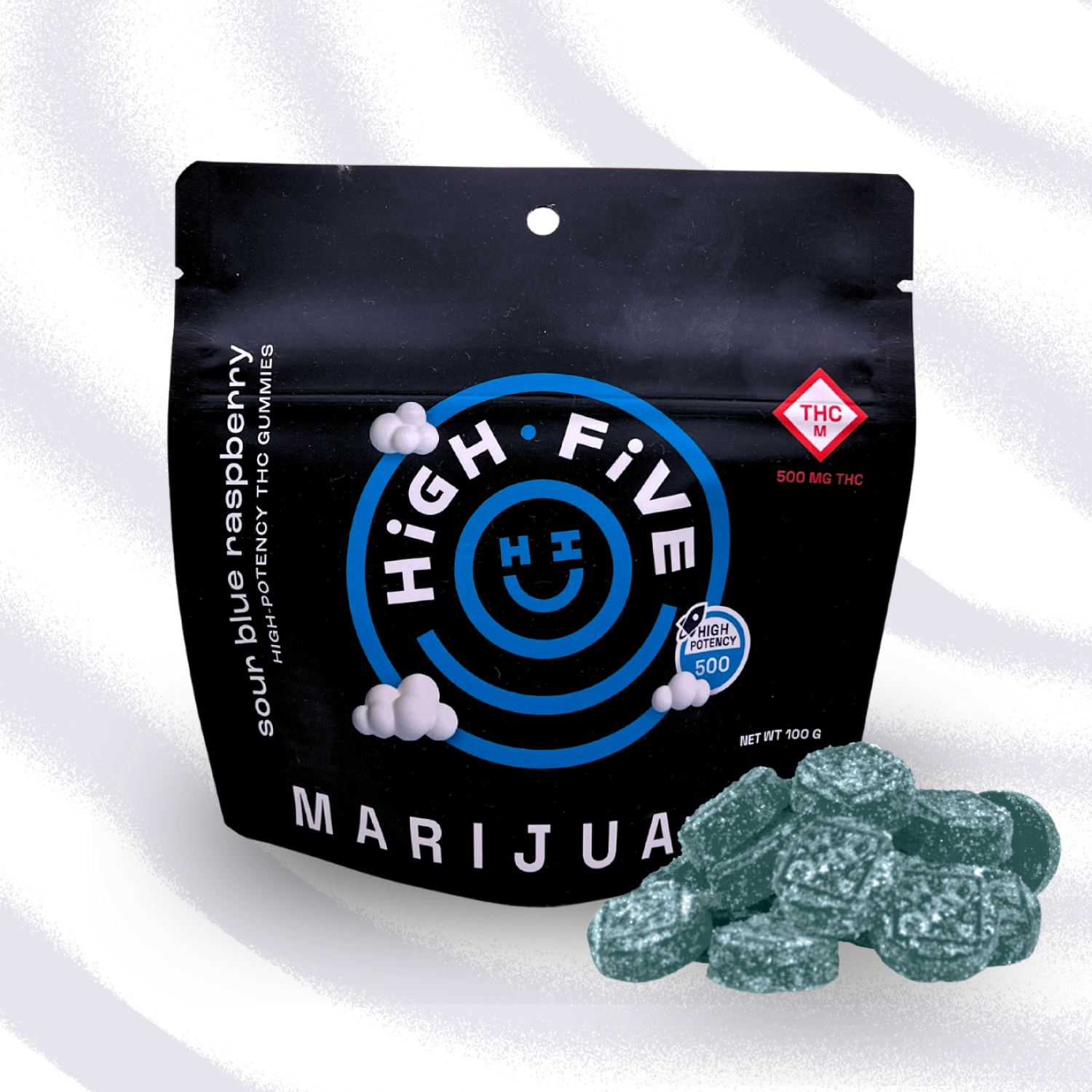 Photograph of product: Sour Blue Raspberry | 500mg | Gummies | High Five