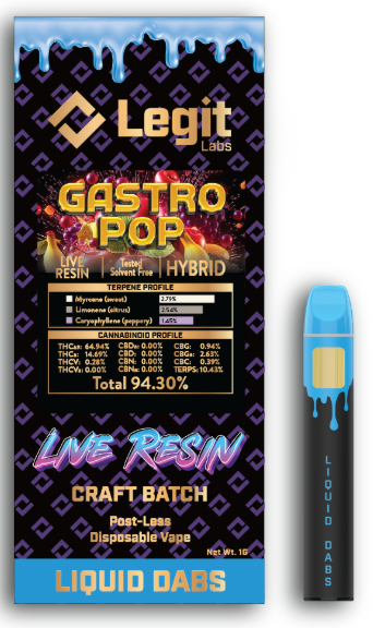 Photograph of product: Gastro Pop | Post-Less Disposable | Live Resin | Legit Labs