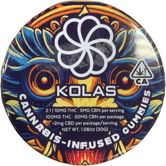 Photograph of product: Kolas - 2:1TH-oui:CBN Blue Raspberry -100 mg Gummies - 