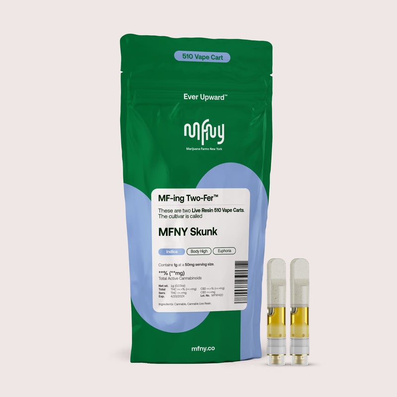 Photograph of product: MFNY | MFNY Skunk | Live Resin Vape Cart 2pk | Oui'd-Hybrid