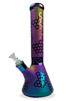 Photograph of product: 14" SirEEL Etched Image Iridized Beaker Bong (Assorted)