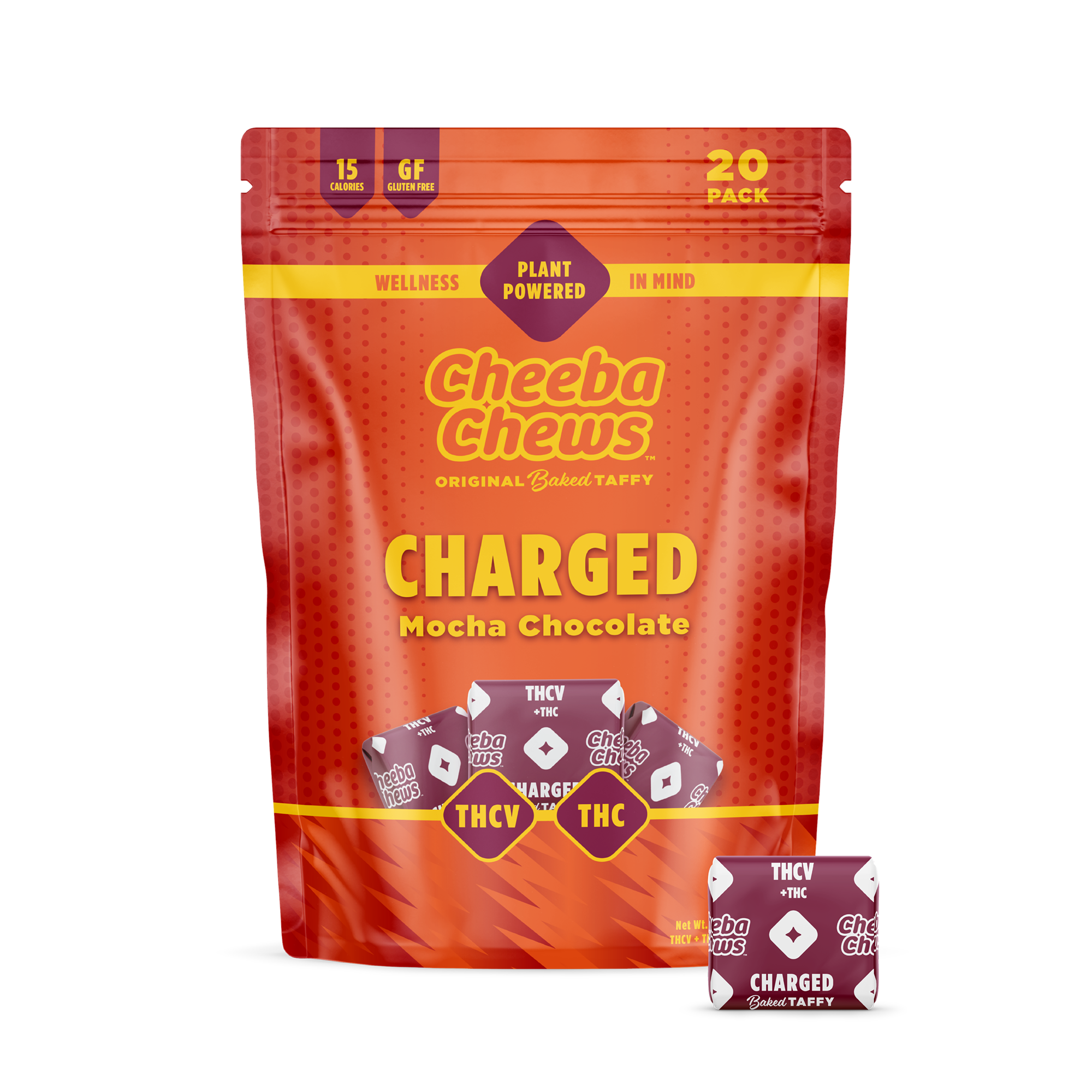 Photograph of product: TH-ouiV Charged Chocolate Taffy Energy Chews 20-pack