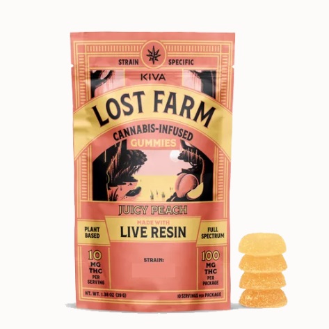Photograph of product: Lost Farm Juicy Peach x GSC Sherbet Live Resin Gummies 10mg x 10-Pack