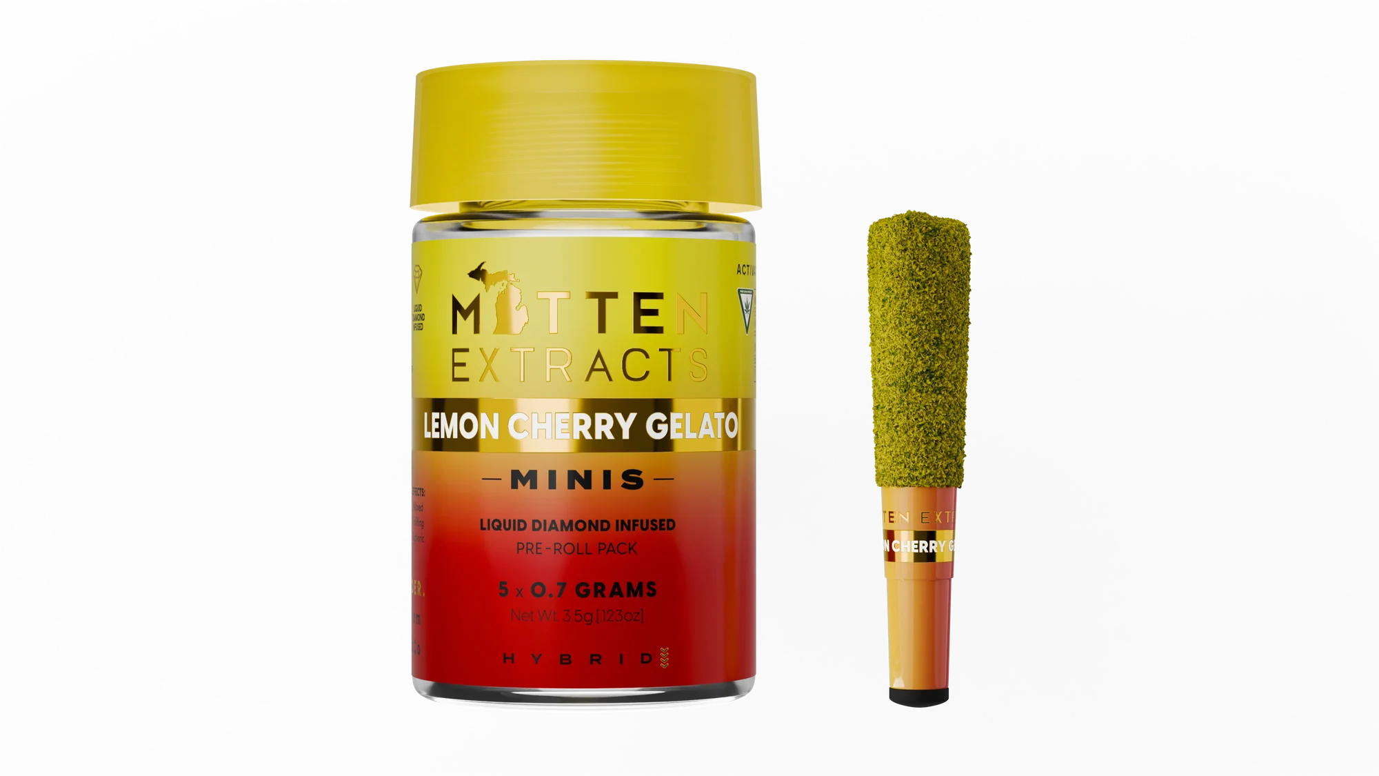 Photograph of product: Mitten Extracts - .7g Infused Mini Preroll 5pk - Lemon Cherry Gelato Hybrid