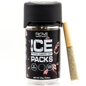 Photograph of product: MAUI WAUI [S] - 2.5G ICE INFUSED PREROLL 5PK - ROVE