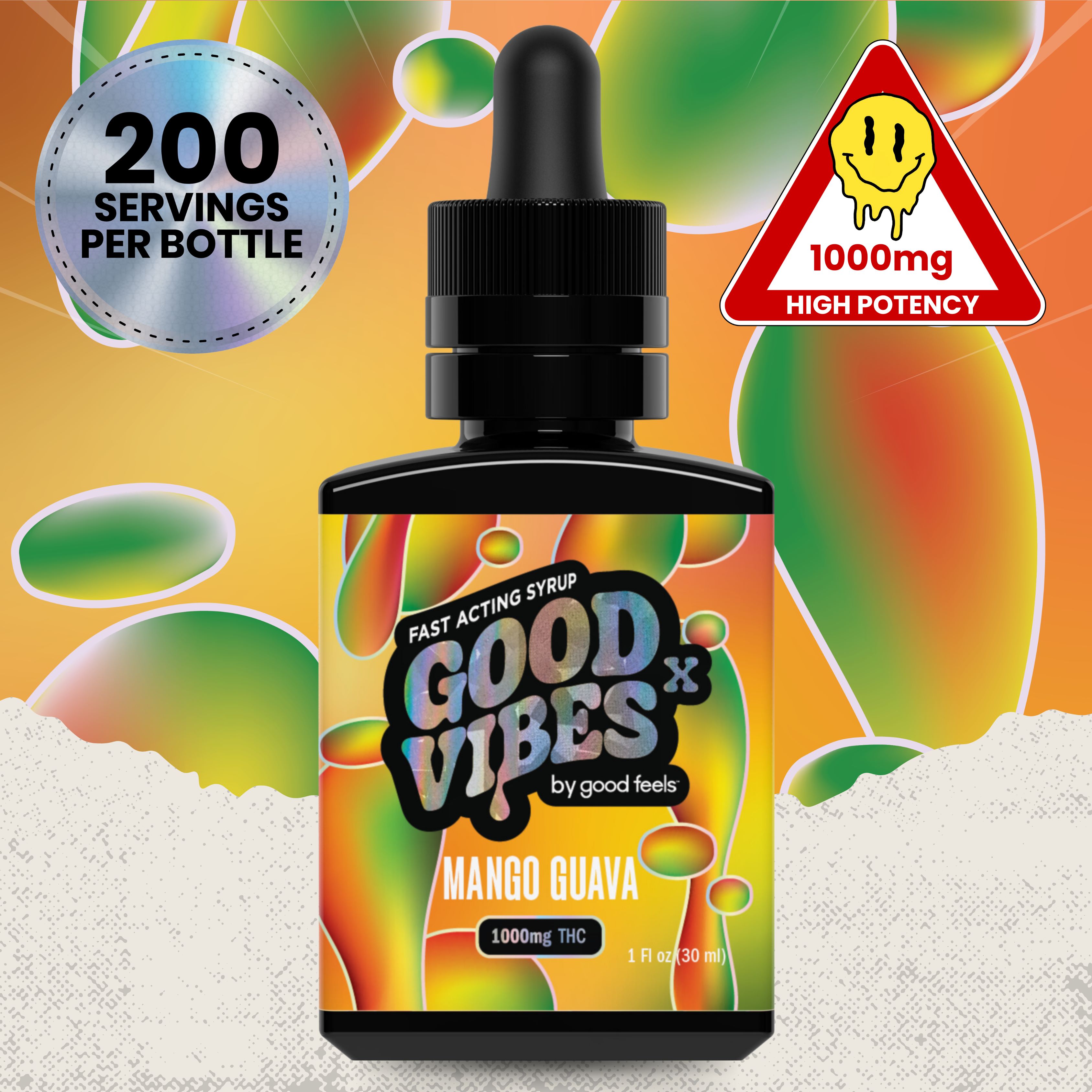 Photograph of product: Good Vibes X Mango Guava Syrup 1000MG TH-oui