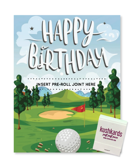 Photograph of product: KushKards | Golf Happy Birthday Greeting Pre-Roll Card | Greeting Cards