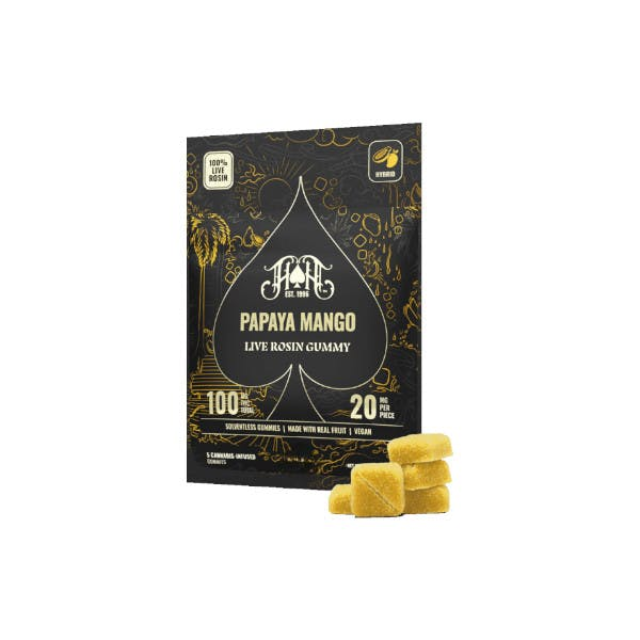 Photograph of product: PAPAYA MANGO 100MG 5 PACK LIVE ROSIN GUMMIES