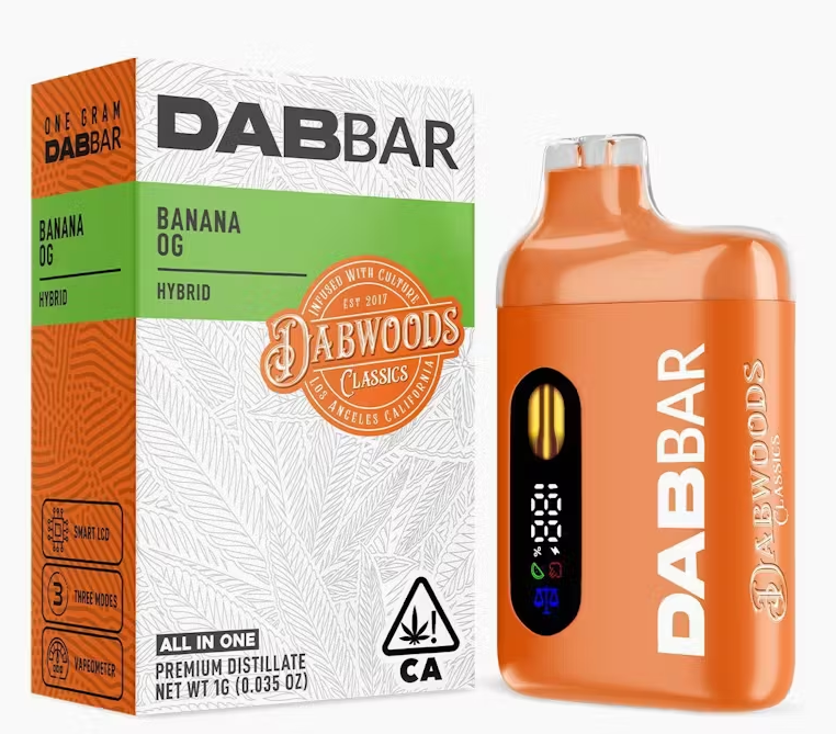 Photograph of product: Dabwoods Dab Bar Banana OG Hybrid AIO 1g