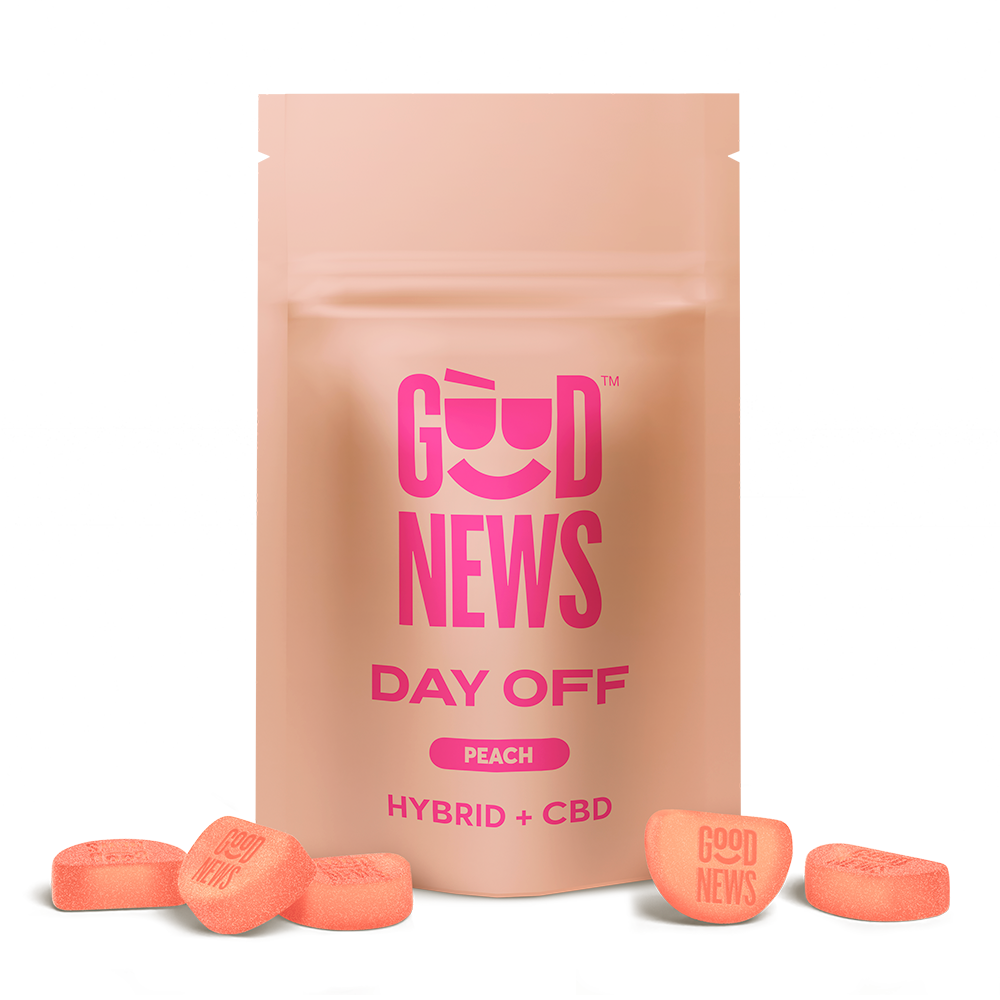 Photograph of product: Day Off 1:1 CBD:TH-oui Peach Gummies | Good News |