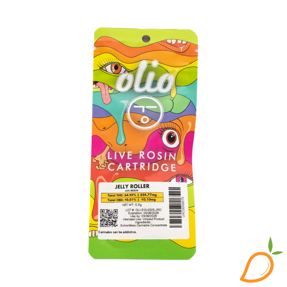 Photograph of product: 0.5g Jelly Roller Live Rosin Vape Olio