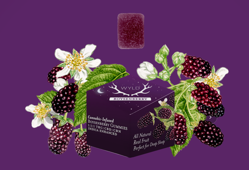 Photograph of product: WYLD - Boysenberry 1:1:1 TH-oui:CBD:CBN Gummies (10mg/100mg)