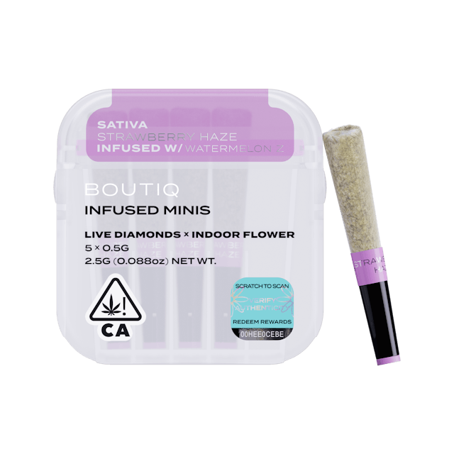 Photograph of product: Strawberry Haze x Watermelon-Z Live Diamond Infused Pre Rolls 5 pack