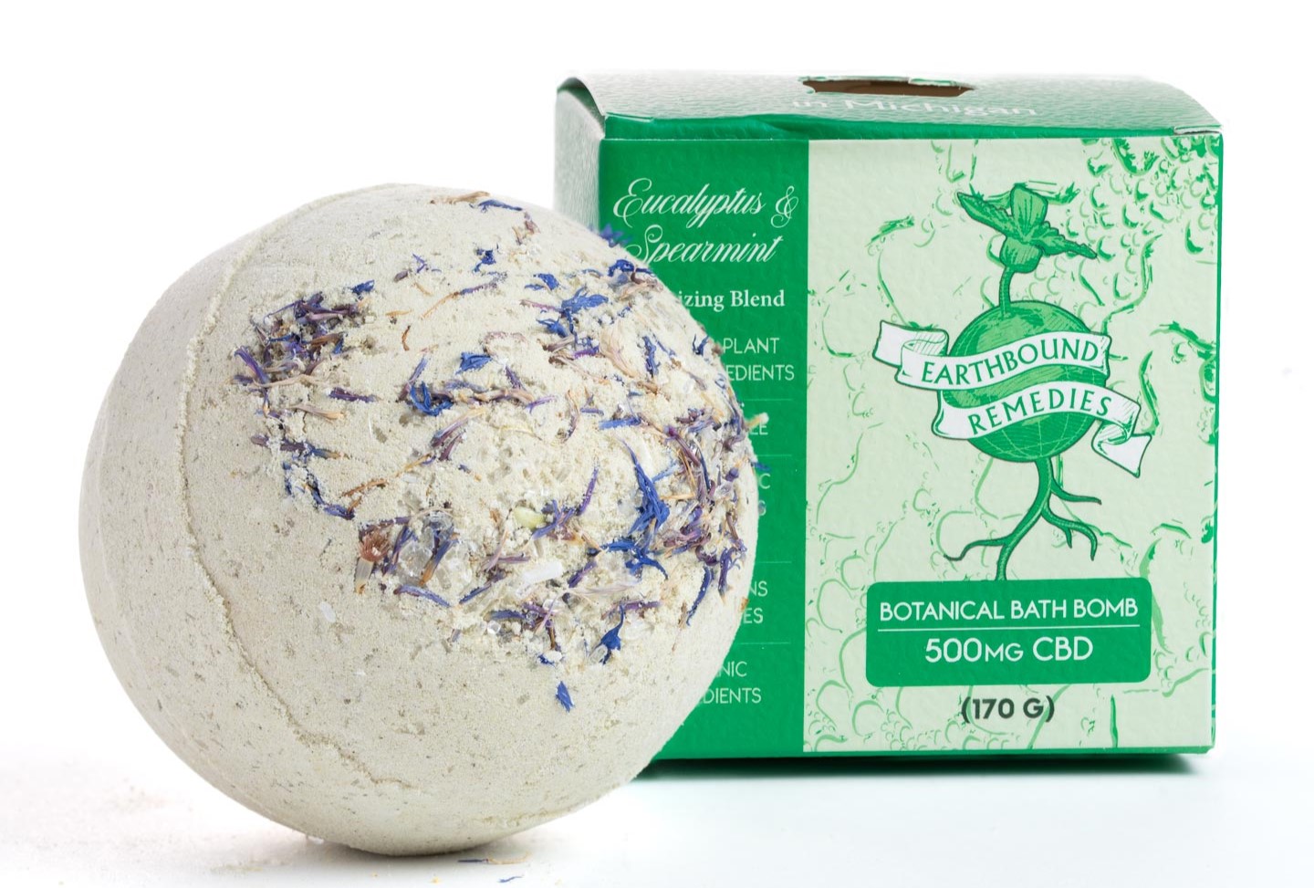 Photograph of product: Earthbound Remedies: Eucalyptus Spearmint Uplifting 500MG Bath Bomb