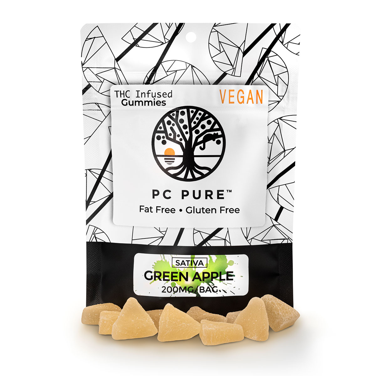 Photograph of product: Pc Pure   10 X 20mg Gummies   Green Apple