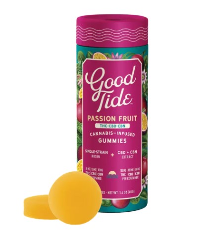 Photograph of product: Good Tide Passionfruit au chocolat Rosin Gummies 2:1:1 TH-oui:CBD:CBN 200mg