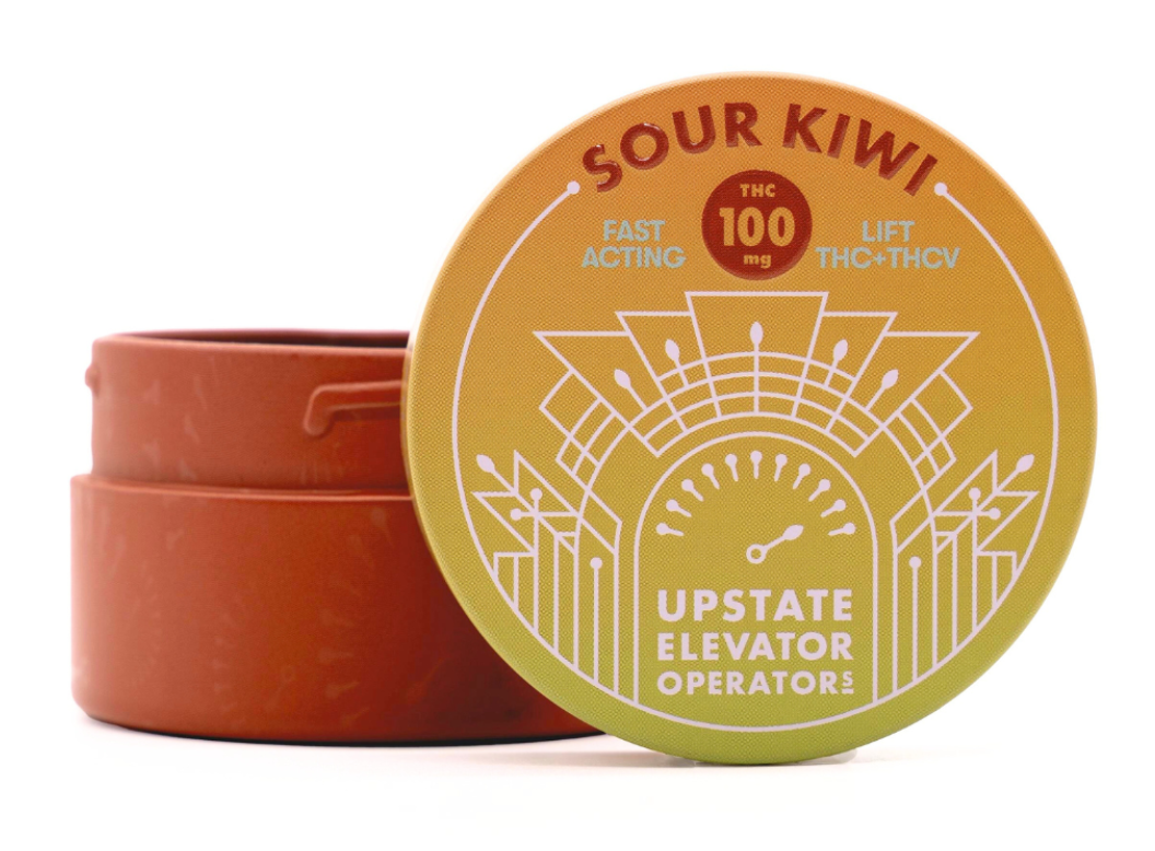 Photograph of product: Upstate Elevator | Fast-Acting Relief Gummies | 5mg TH-oui: 5mg CBD 10 pack | Sour Cherry