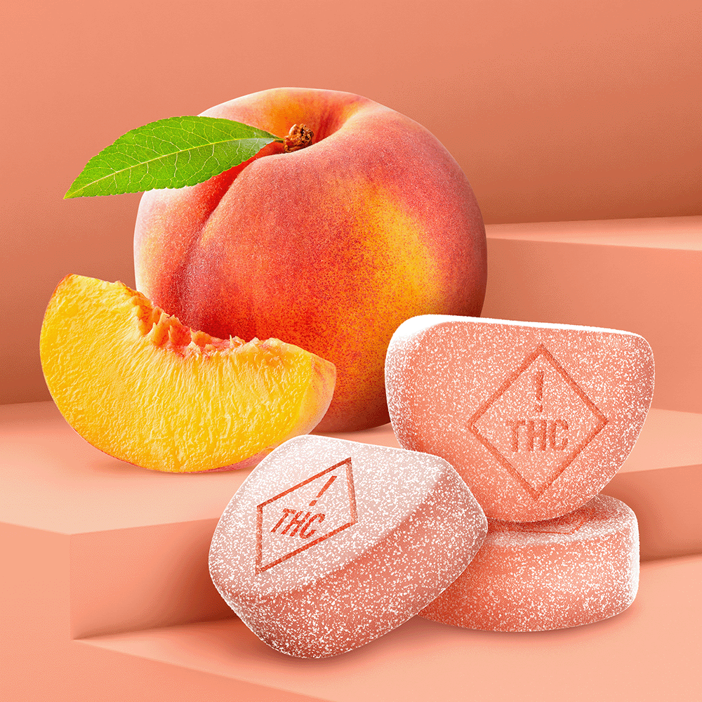 Photograph of product: Good News Peach 1:1 Troches 10mg (10pk)