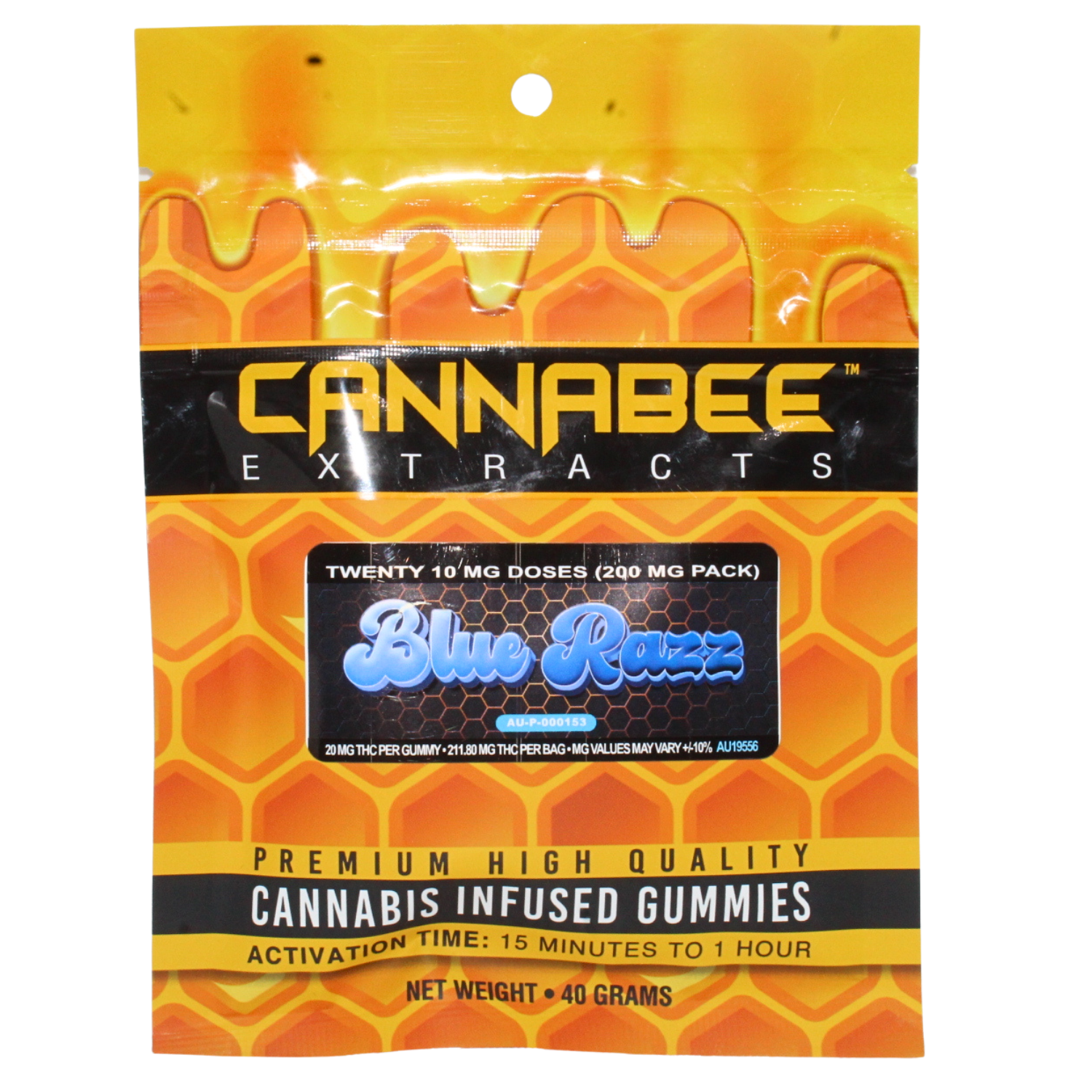 Photograph of product: CANNABEE EXTRACTS BLUE RAZZ 200MG LIVE RESIN CBG GUMMIES REC