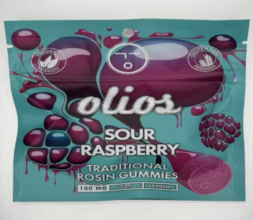Photograph of product: Olio | Sour Raspberry | 100mg 10pk | Live Rosin | Gummies