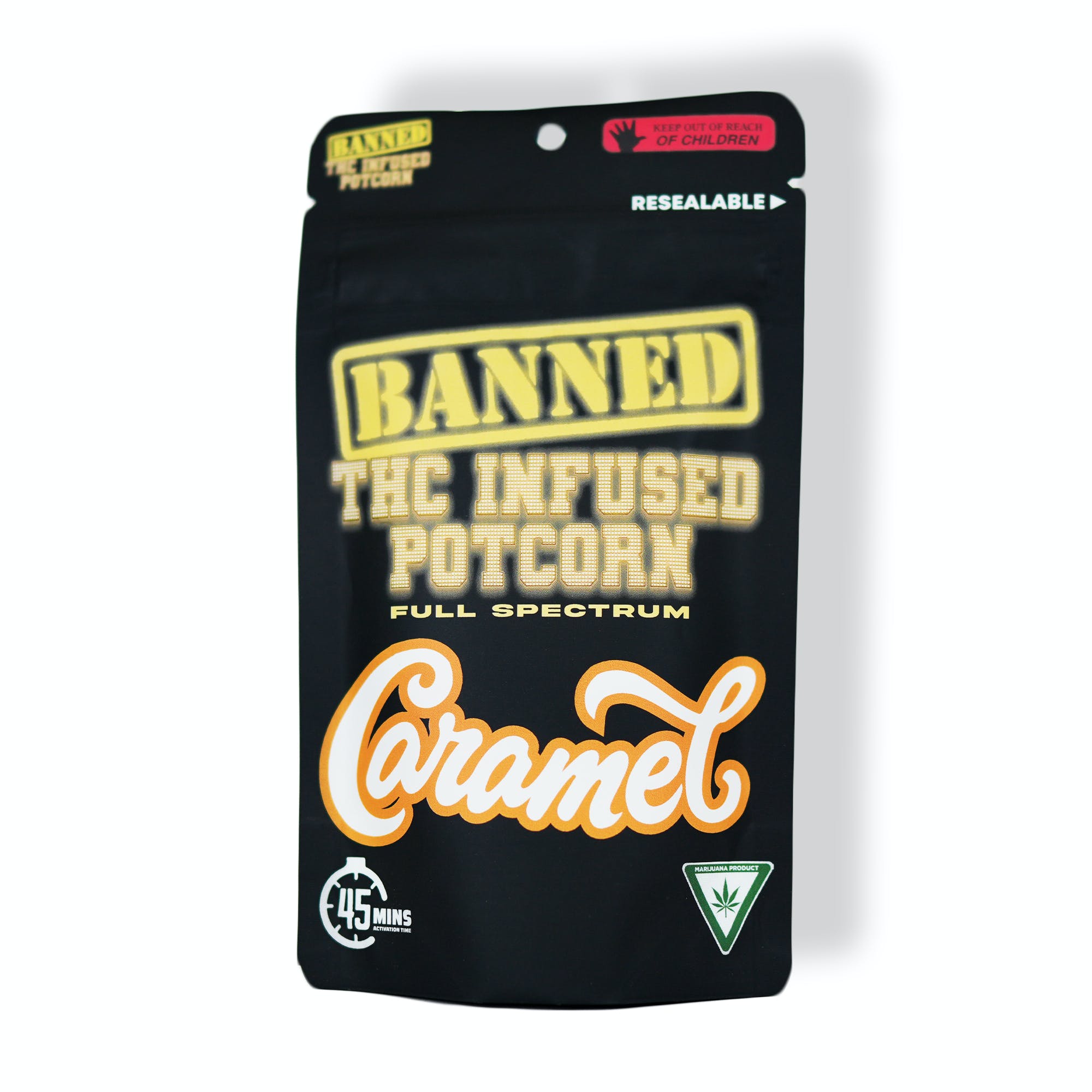 Photograph of product: BANNED | POTCORN | 200MG | CARAMEL