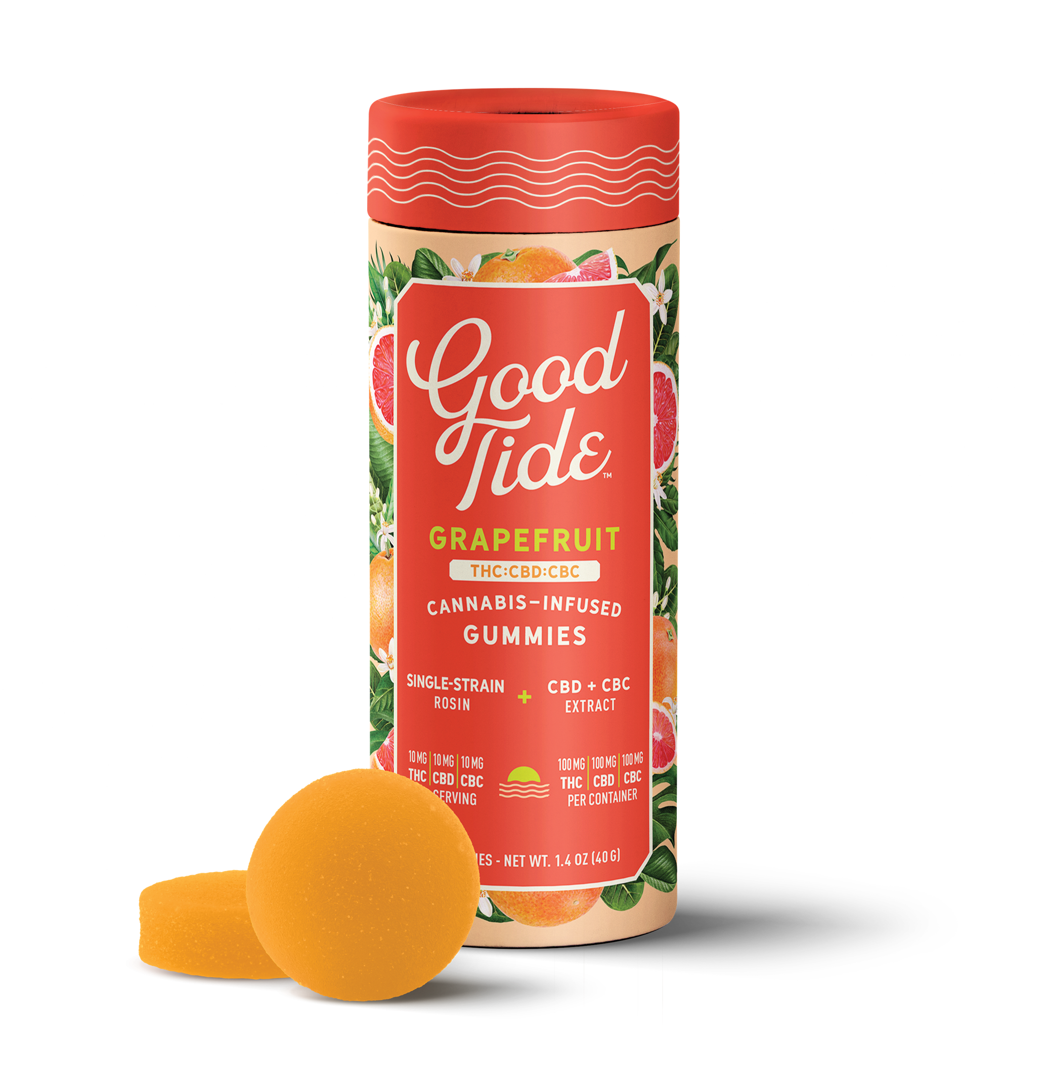 Photograph of product: Grapefruit 1:1:1 TH-oui:CBD:CBC Rosin Gummies 100mg