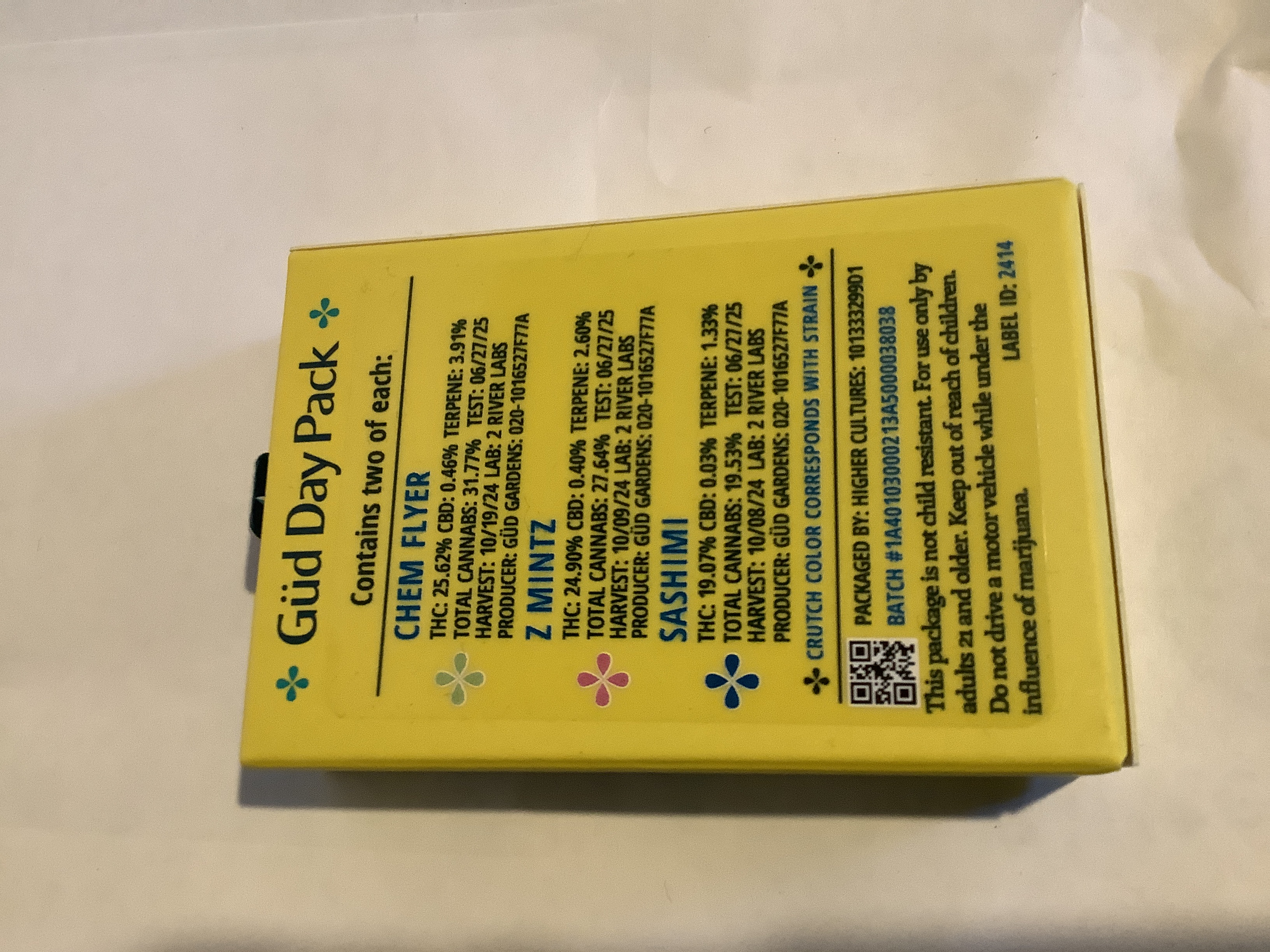 Photograph of product: Gud Gardens | GUD DAY: CHEM FLYER/Z-MINTZ/SASHIMI Preroll Pack | 4.8g