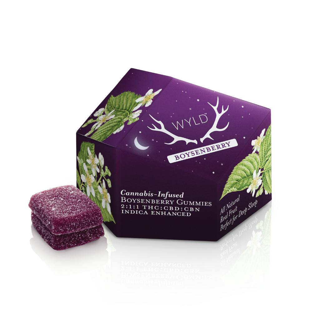 Photograph of product: Boysenberry 1:1:1 [10mg CBN : 10mg CBD : 10mg TH-oui] "Oui'd" Gummies || Wyld