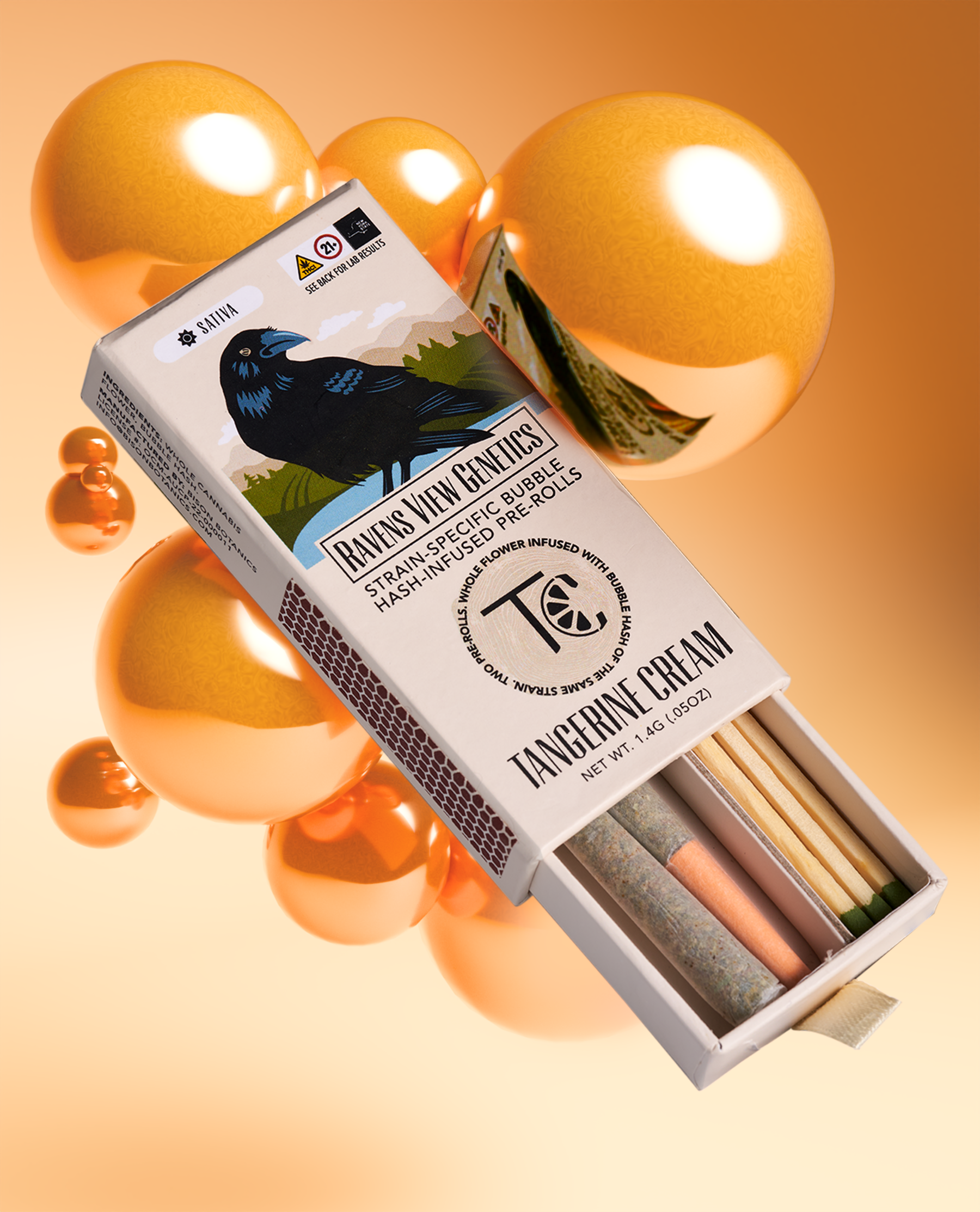 Photograph of product: Ravens View Genetics | Infused Prerolls | Tangerine Cream | 2pk