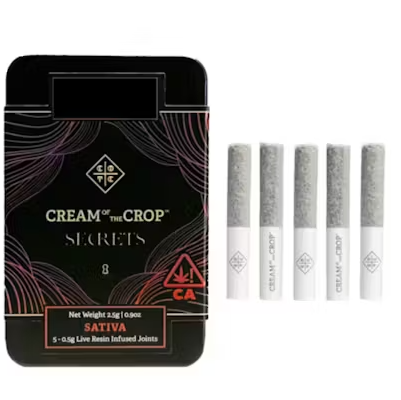 Photograph of product: Cream of the Crop White Durban Oui'd Live Resin Infused Pre-Rolls 0.5Gx5PK
