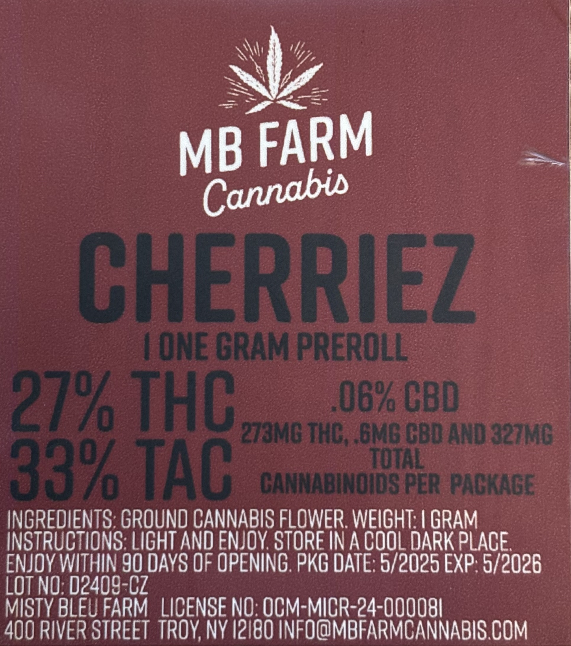 Photograph of Product: MB Farm | Cherriez Pre-roll
