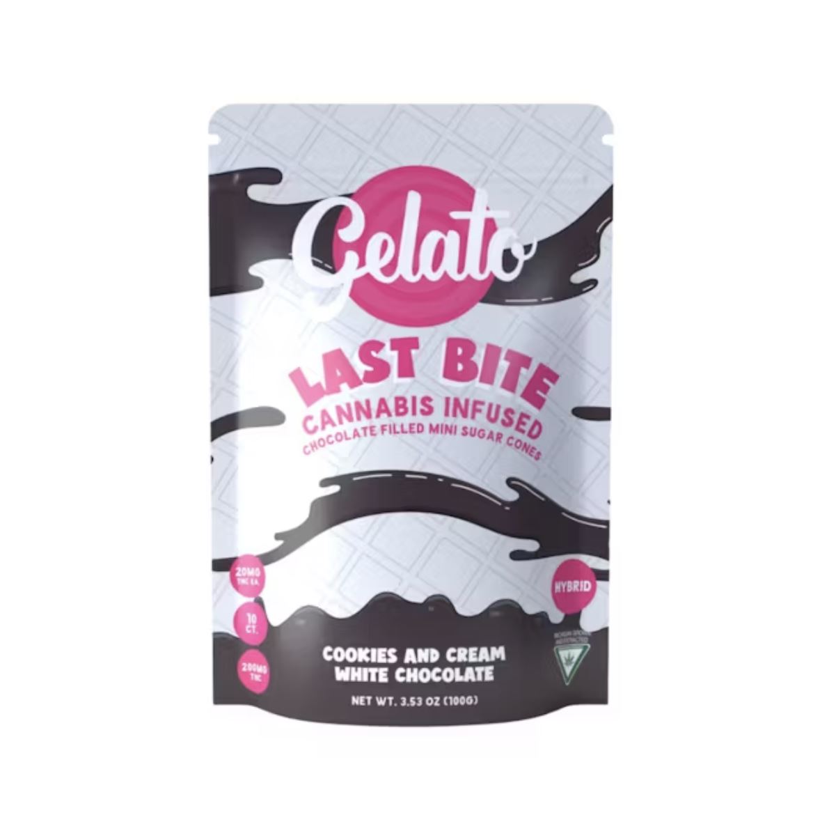 Photograph of product: Gelato Last Bite - 10 Pack Chocolate Filled Cones - Cookies and Cream - 200mg