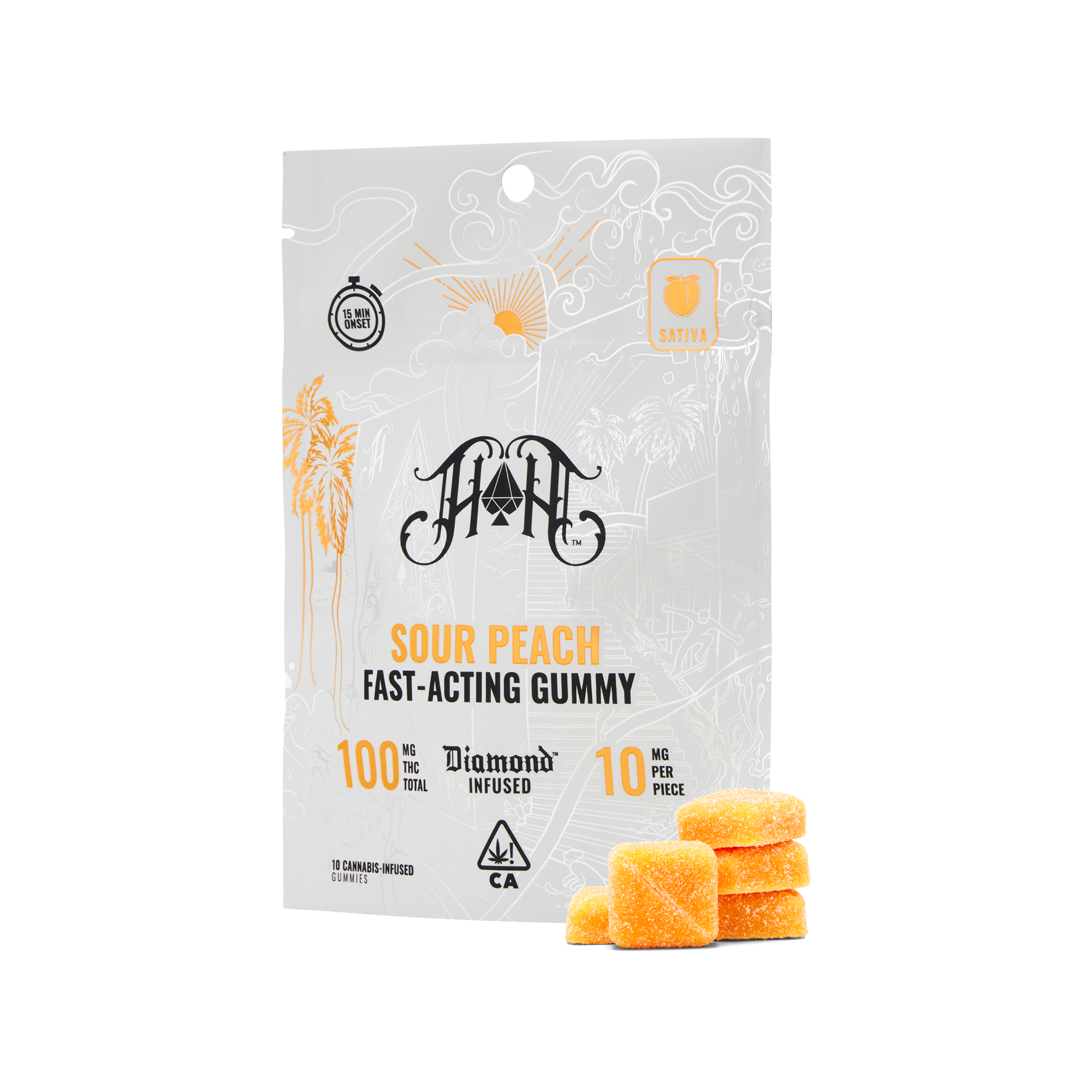 Photograph of product: Heavy Hitters | Fast-Acting Gummies | Sour Peach - Oui'd | 100mg