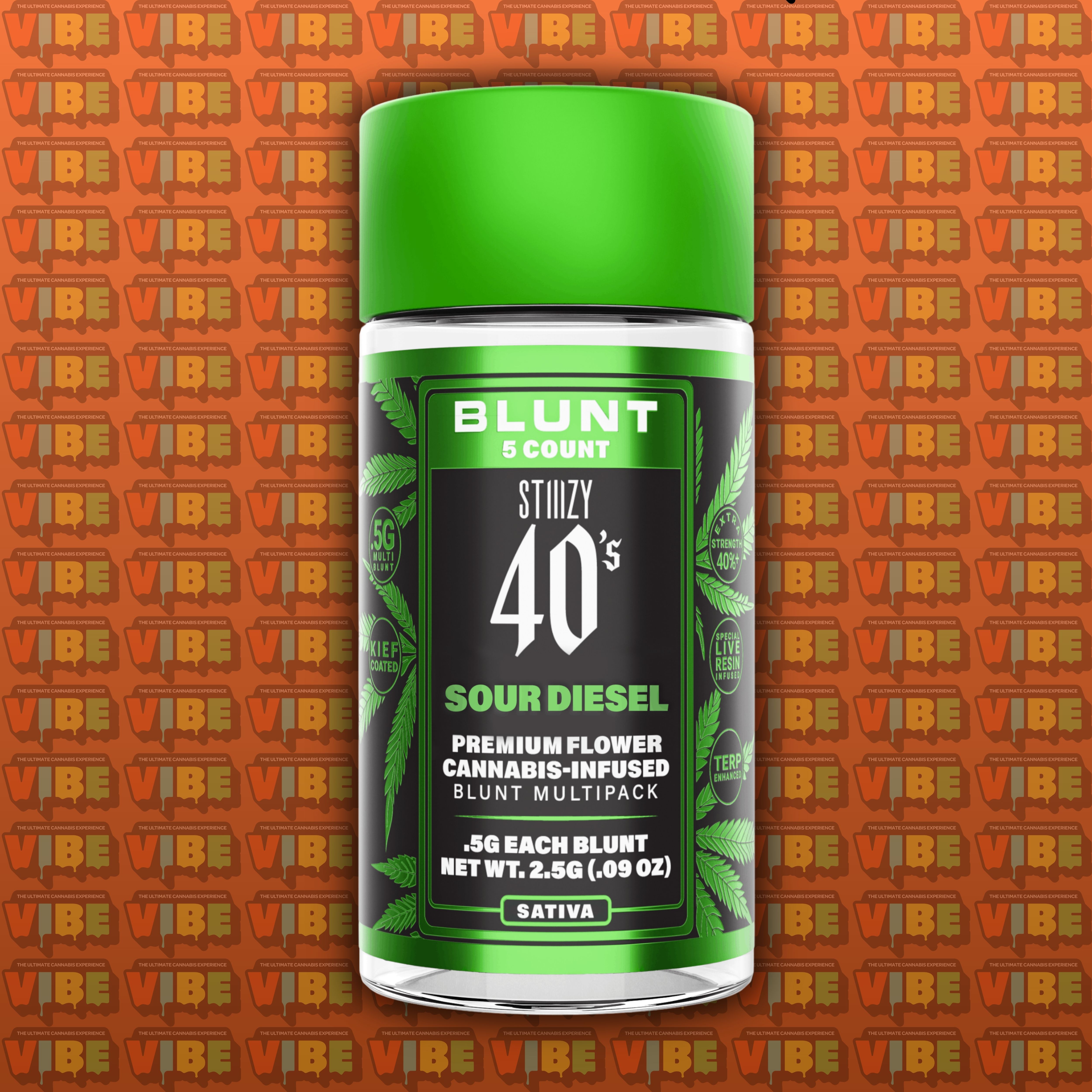 Photograph of product: Stiiizy 40s | Sour Diesel | 0.5g - 5pk (2.5g) Infused Blunt Pack | REC