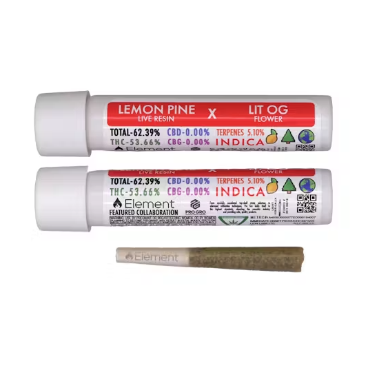 Photograph of product: Element Live Resin Infused PreRoll - Lit OG x Lemon Pine