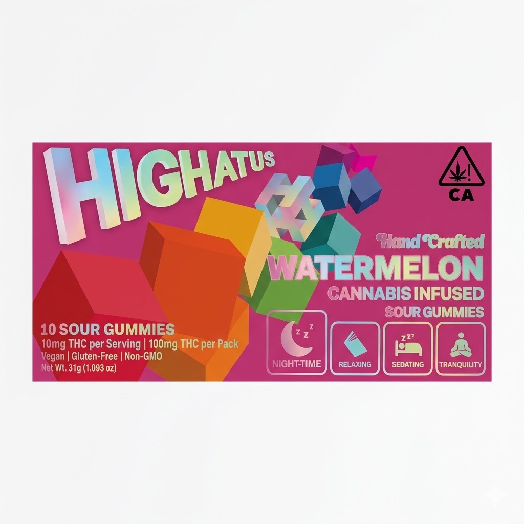 Photograph of product: Highatus - Edibles - Watermelon Sour Gummy - 100MG