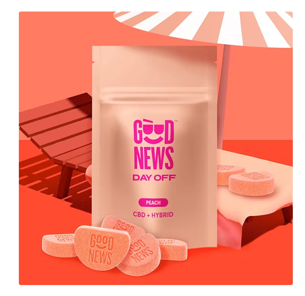 Photograph of product: Peach Day Off Gummies 1:1 TH-oui:CBD 100mg