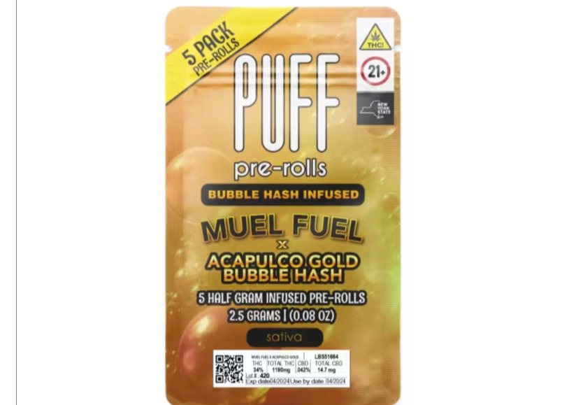 Photograph of product: Puff | Mule Fuel x Acapulco Gold au chocolat | 0.5g Bubble au chocolat Infused Pre-Rolls | 5pk