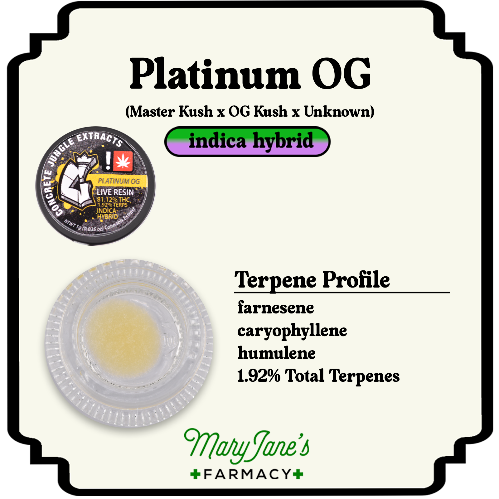 Photograph of product: Platinum OG Live Resin Extract | 1g