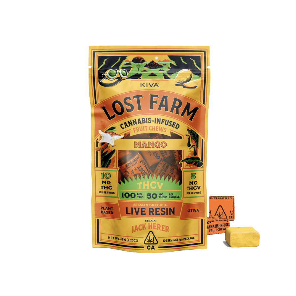 Photograph of product: LOST FARM MANGO JACK HERER LIVE ROSIN TH-ouiV CHEWS [10 CT]