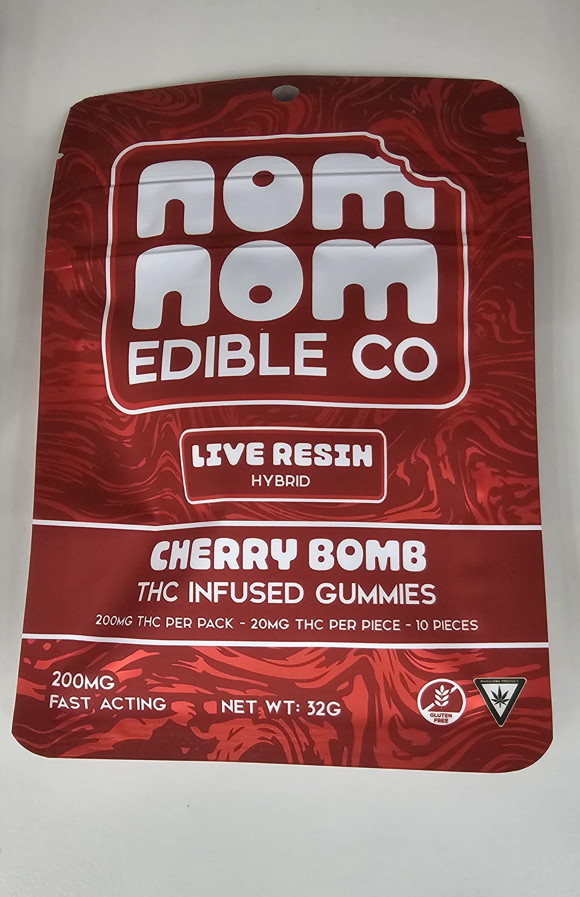 Photograph of product: NOM NOM Cherry Bomb 200mg Live Resin Gummies