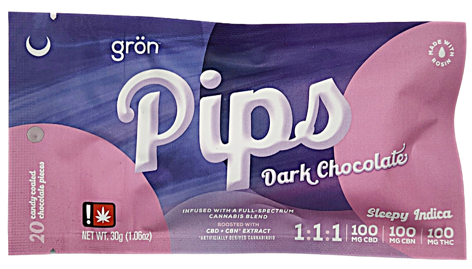Photograph of product: Gron- 100mg 1:1:1 Dark Chocolate 20pk Pips