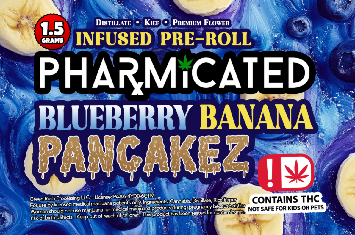 Photograph of Product: Green Rush Processing,LLC- Infused Pre-Roll-Blueberry Banana Pancakez