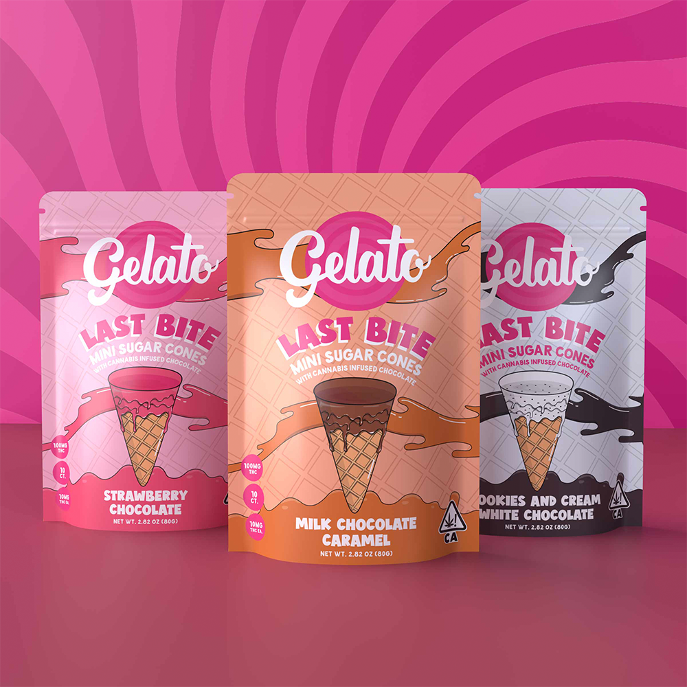 Photograph of product: Gelato Last Bite 200mg Cones | Strawberry White Chocolate