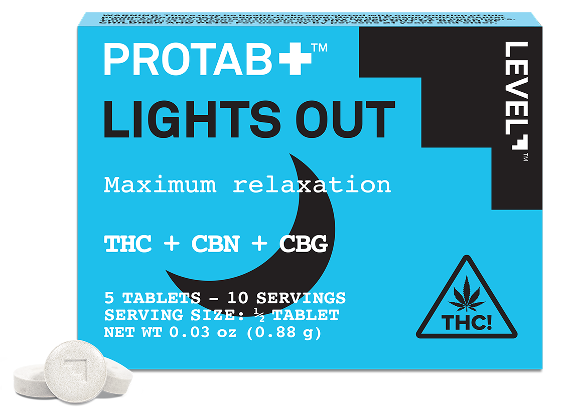 Photograph of product: Level | Protab | Tablet | Lights Out | 20mg | 5 Pack | 100mg | Oui'd