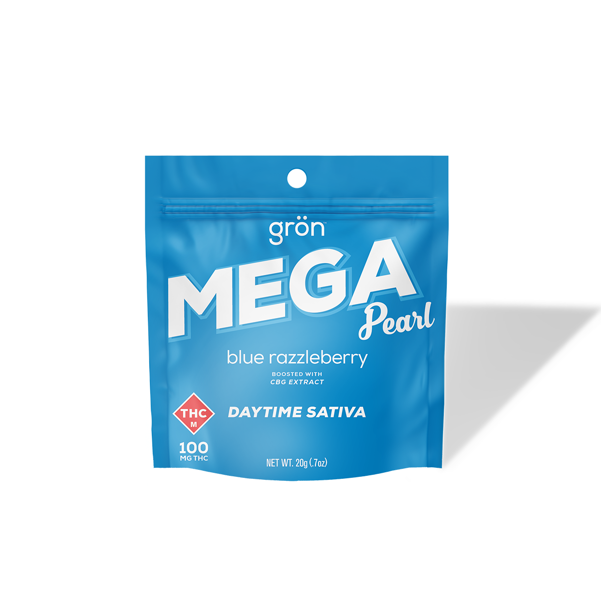 Photograph of product: 1:1 Blue Razzleberry Mega Pearl | 100mg TH-oui : 100mg CBG