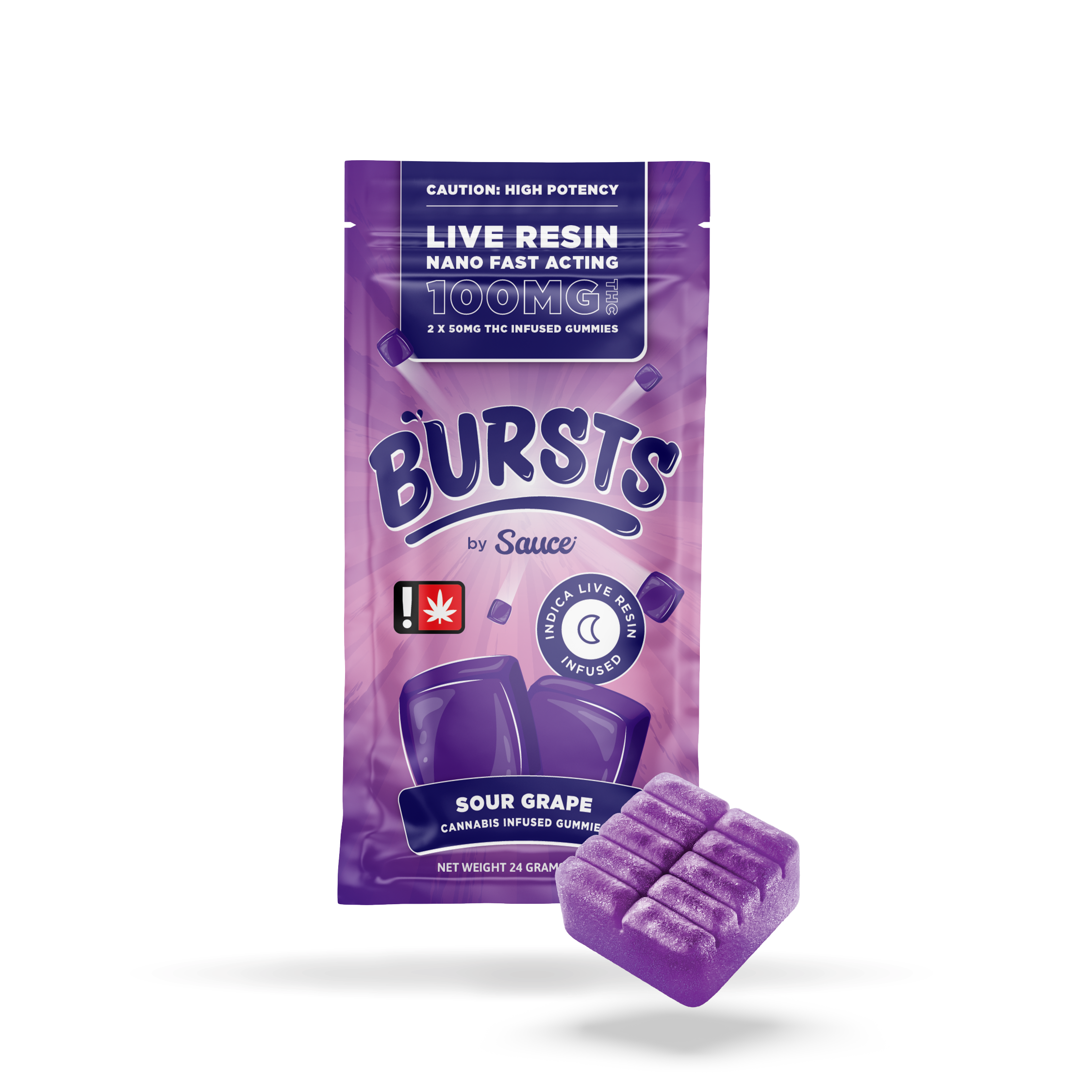 Photograph of product: Sour Grape - Live Resin Infused Bursts  - 100MG