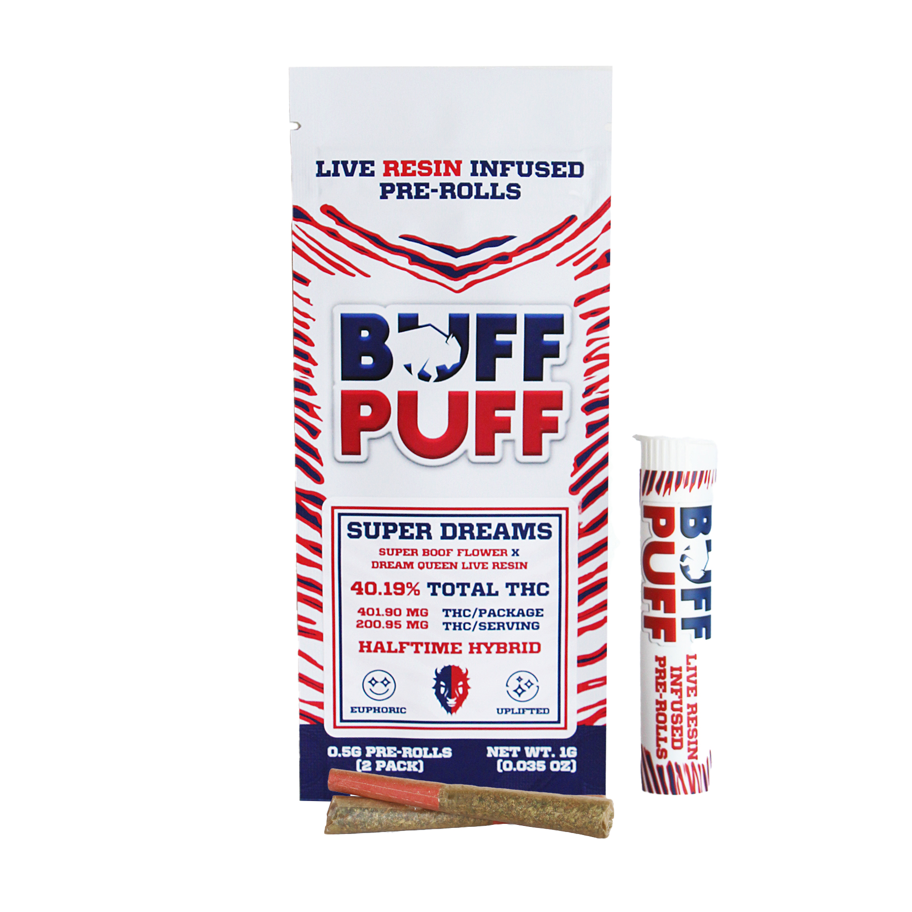 Photograph of product: BUFF PUFF I Preroll I Super Dreams Live Resin 2pk Prerolls